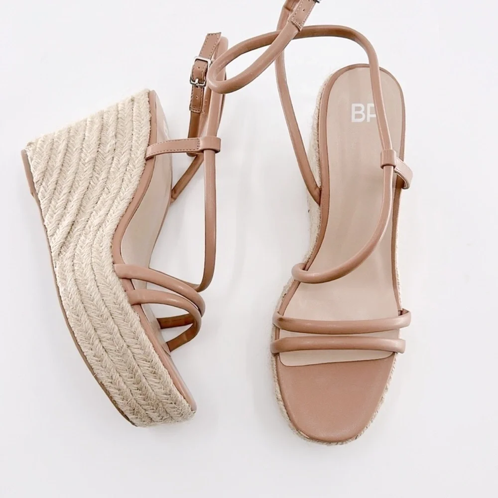 NEW BP Cohan Espadrille Platform Wedge Sandal sz 10 Strappy Brown Tan